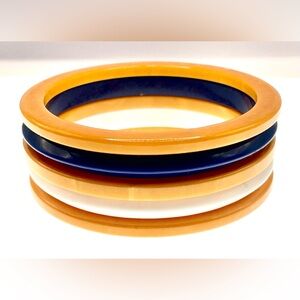 Vintage Set of 5 White Blue Orange Acrylic Bangle Bracelets